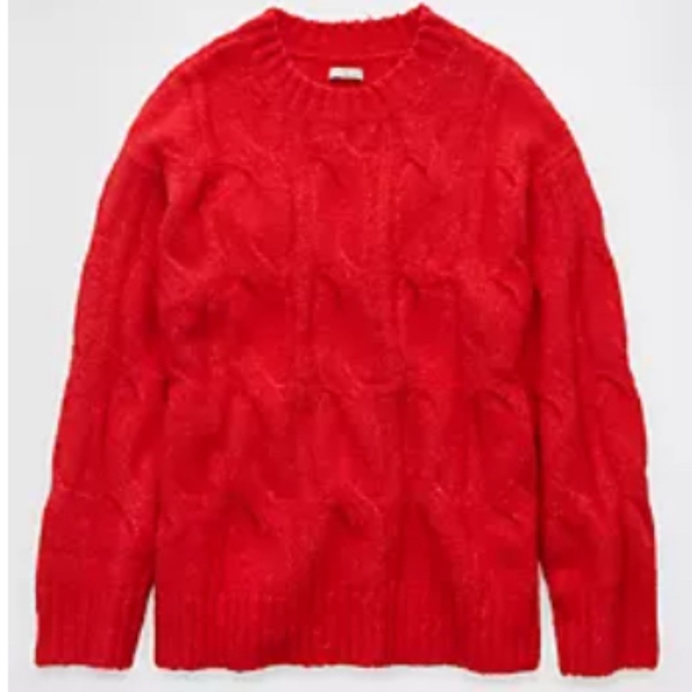 AE Whoa So Soft Cable Knit Red Sweater  -XXS